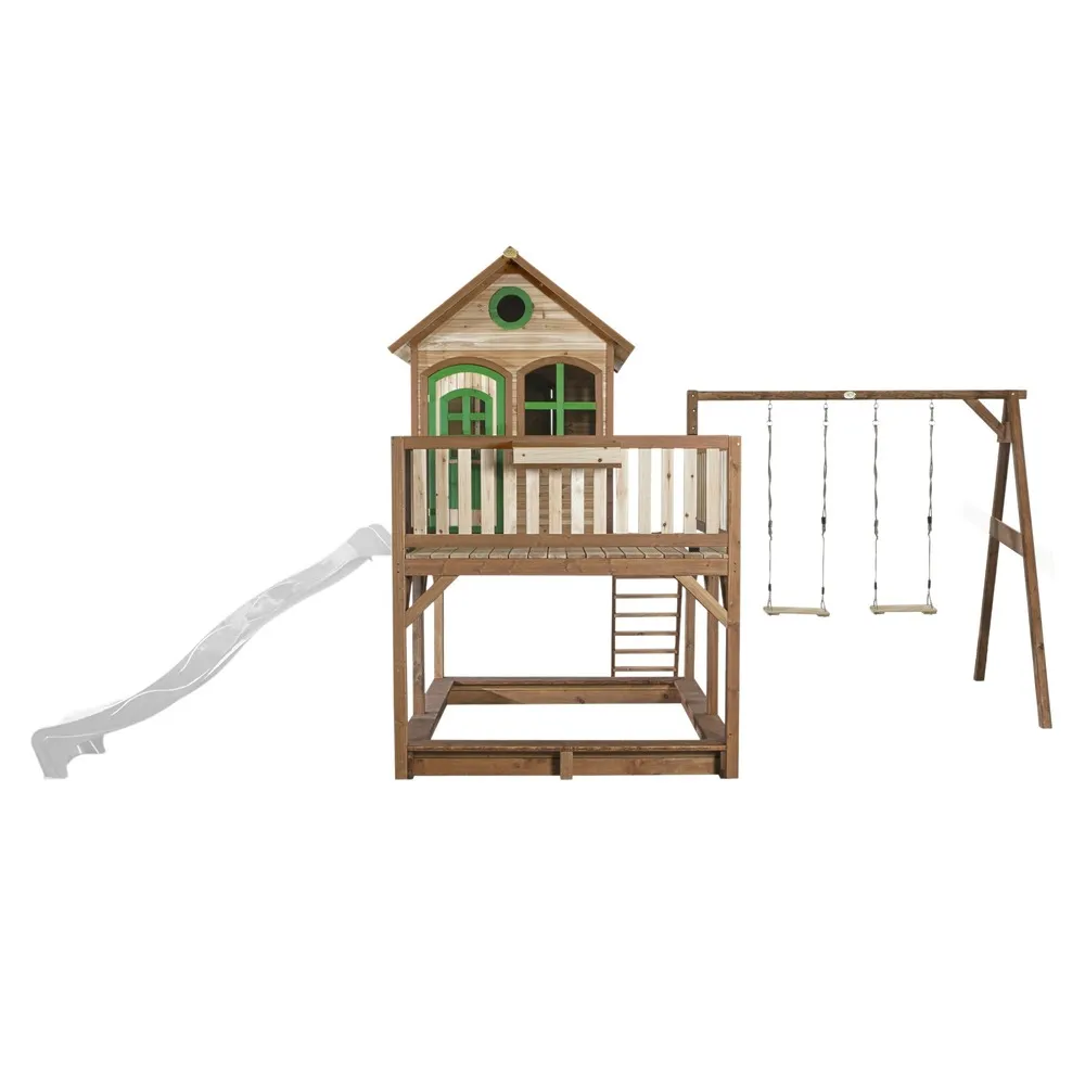 Axi liam maison enfant avec bac à sable, 2 balançoires & toboggan blanc