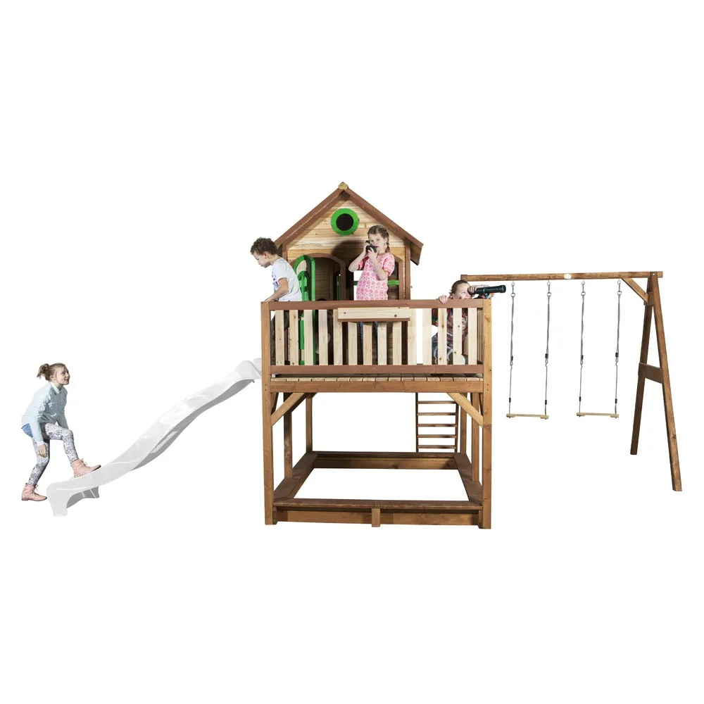 Axi liam maison enfant avec bac à sable, 2 balançoires & toboggan blanc
